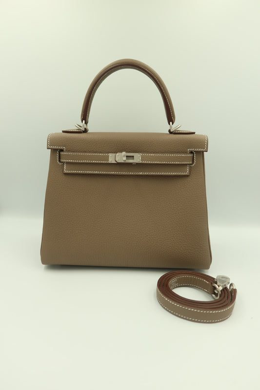 KELLY 25 RETOURNE IN ETOUPE TOGO LEATHER PHW HERMES