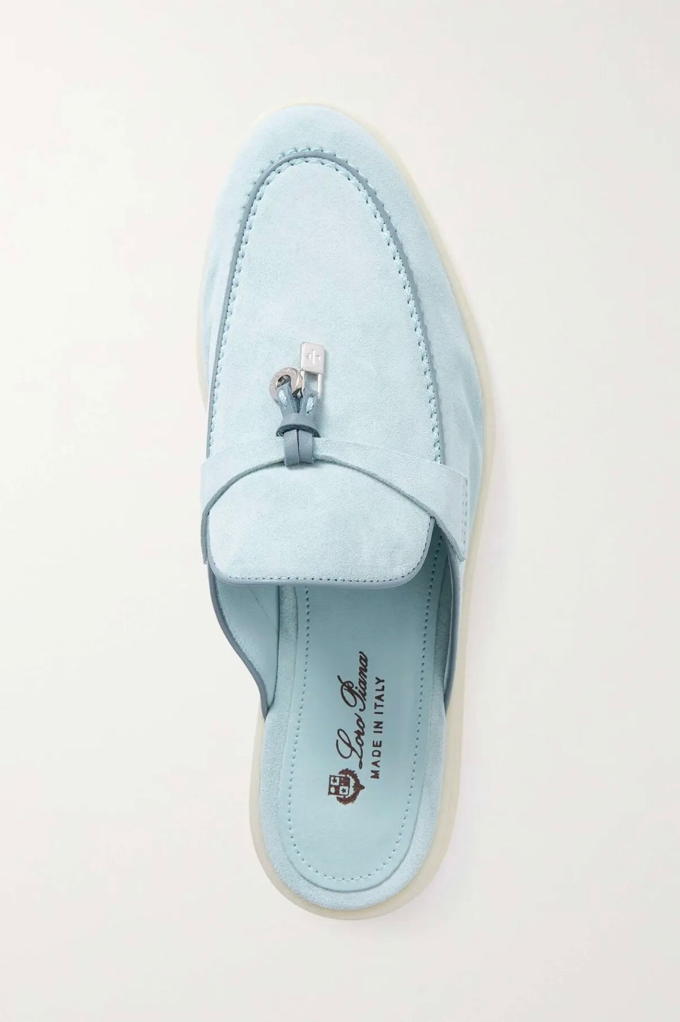 LORO PIANA Babouche Charms Walk Suede Slippers - Light Blue