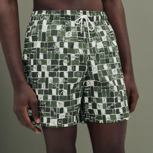 HERMES "Mosaique Equestre" swim trunks